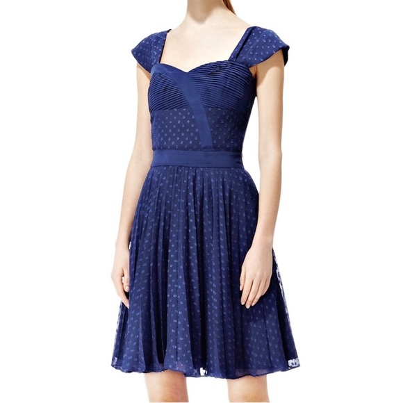 Reiss Melia Fit and Flare Navy Dot Dress - Picture 1 of 6